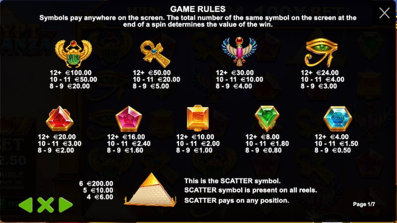 egypt bonanza slot rules