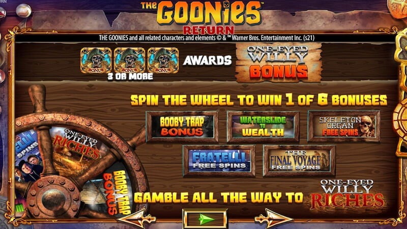the goonies return slot rules